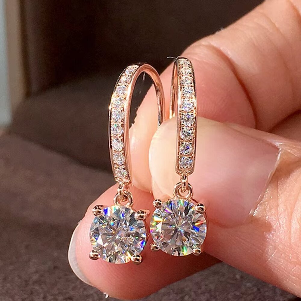 NEW 14k Rose Gold Diamond Earrings Hook Drop Earrings